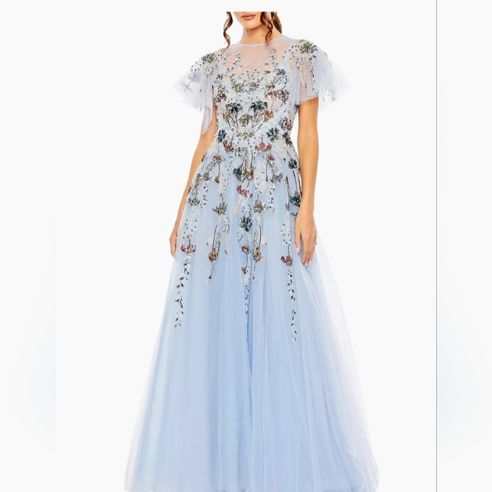 Mac DuggalFlutter Sleeve Beaded Ball Gown
